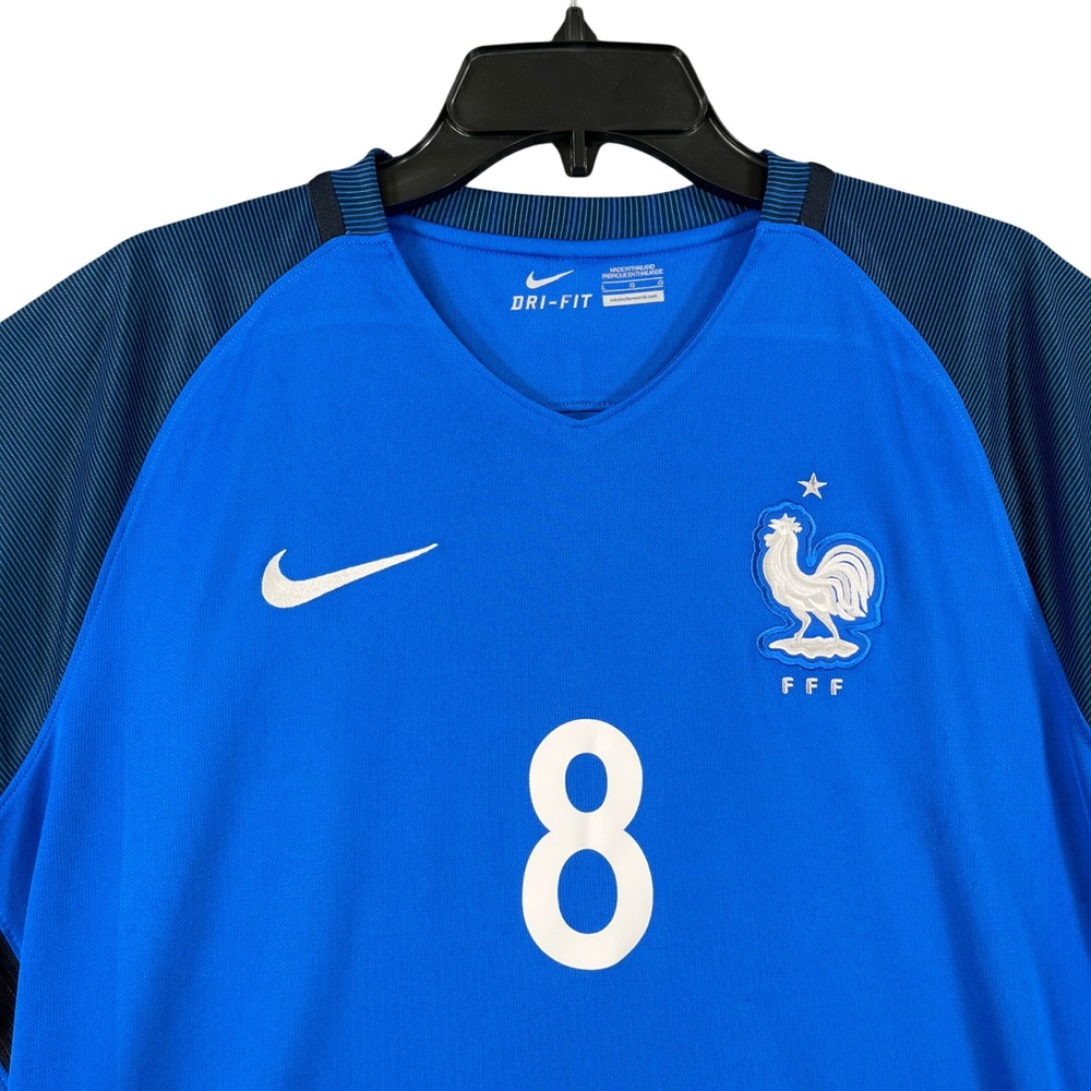 France Nike Soccer Jersey Men L Blue Dri-Fit Embroidered Sportswear Training